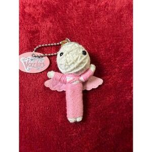 Watchover Voodoo Guardian Angel String Doll Keychain Pink White Lucky Charm Tag